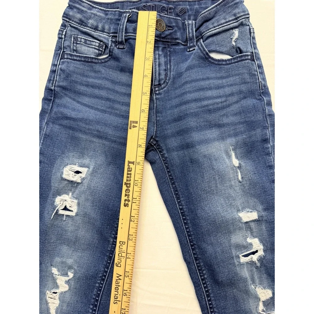 Justice Jeans Girls 10 Blue Skinny Slim Medium‎ Wash Distressed Raw Hem Denim